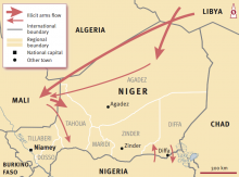 Carte des trafics d'armes vers et du Niger